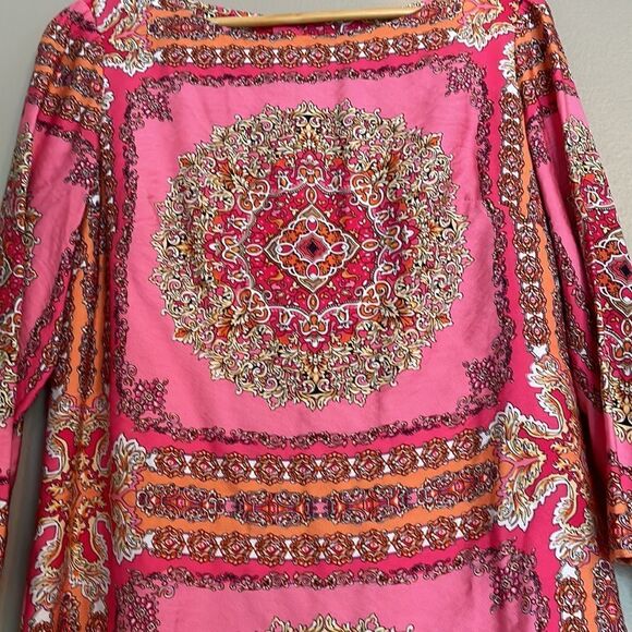 Laundry by Shelli Segal Women's Pink Sheath Dress 8 Multicolor Print 3/4 Sleeve - Picture 3 of 12